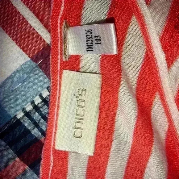 CHICO’S STRIPED ORANGE AND WHITE WOMENS TOP SIZE Medium - Picture 9 of 15